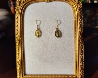 New! Goldtone Miraculous Medal Earrings