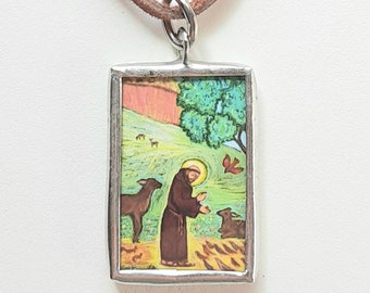 St Francis and Companions Necklace (preaching to the birds) on Leather Cord