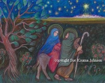 Journey to Bethlehem Holy Family Art Print Wedding Gift