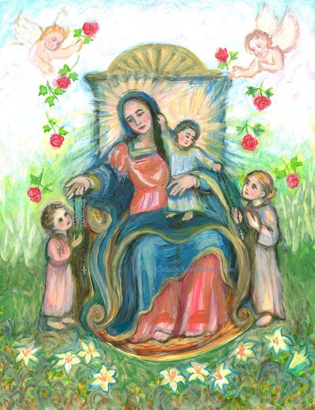 Our Lady of the Rosary Art Print - Etsy