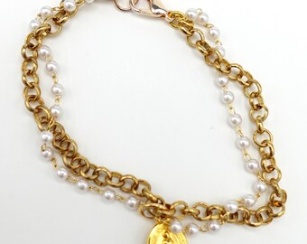 New! Pearl and Gold Miraculous Medal Bracelet