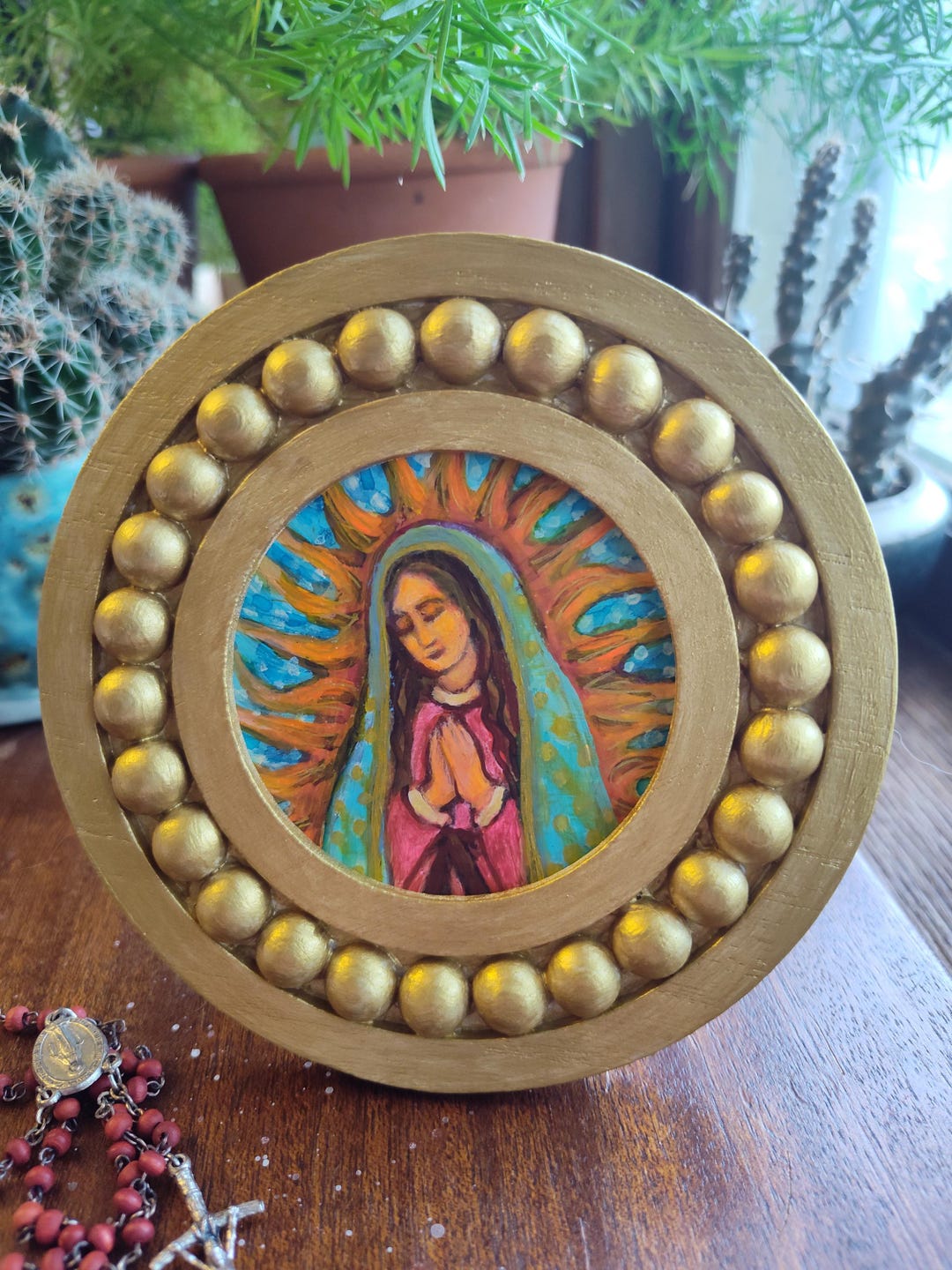 Our Lady of Guadalupe Painting in Gold Hand Painted Mini Frame - Etsy