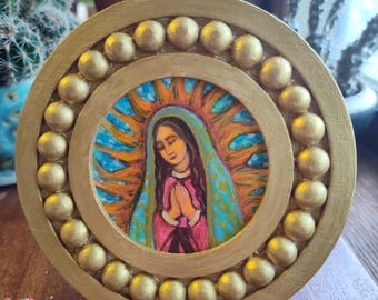 Unsere Liebe Frau von Guadalupe Gemälde in Gold Hand bemalte Mini Rahmen