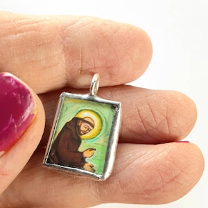 Saint Francis of Assisi Tiny Glass and Solder Medal
