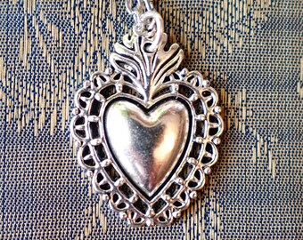 New! Silver Sacred Heart on Silver Chain