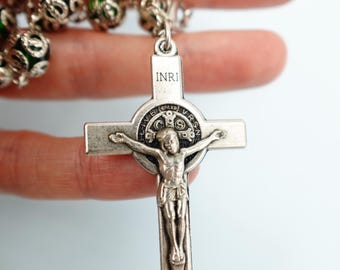 New! Crucifix and Green Crystal Bead Car Rosary