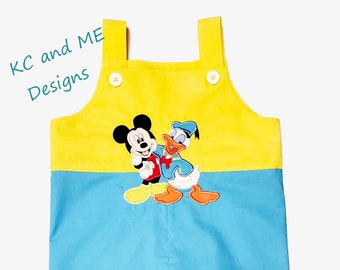 SALE size 4 Ready to ship Donald Duck Mickey Mouse appliqued Romper boy, toddler, baby, Jon Jon free shipping KC and ME Designs