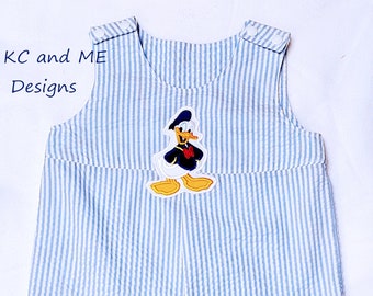 Donald Duck boy romper appliqued size 18 month jon jon, shortall, handmade, USA ready to ship free