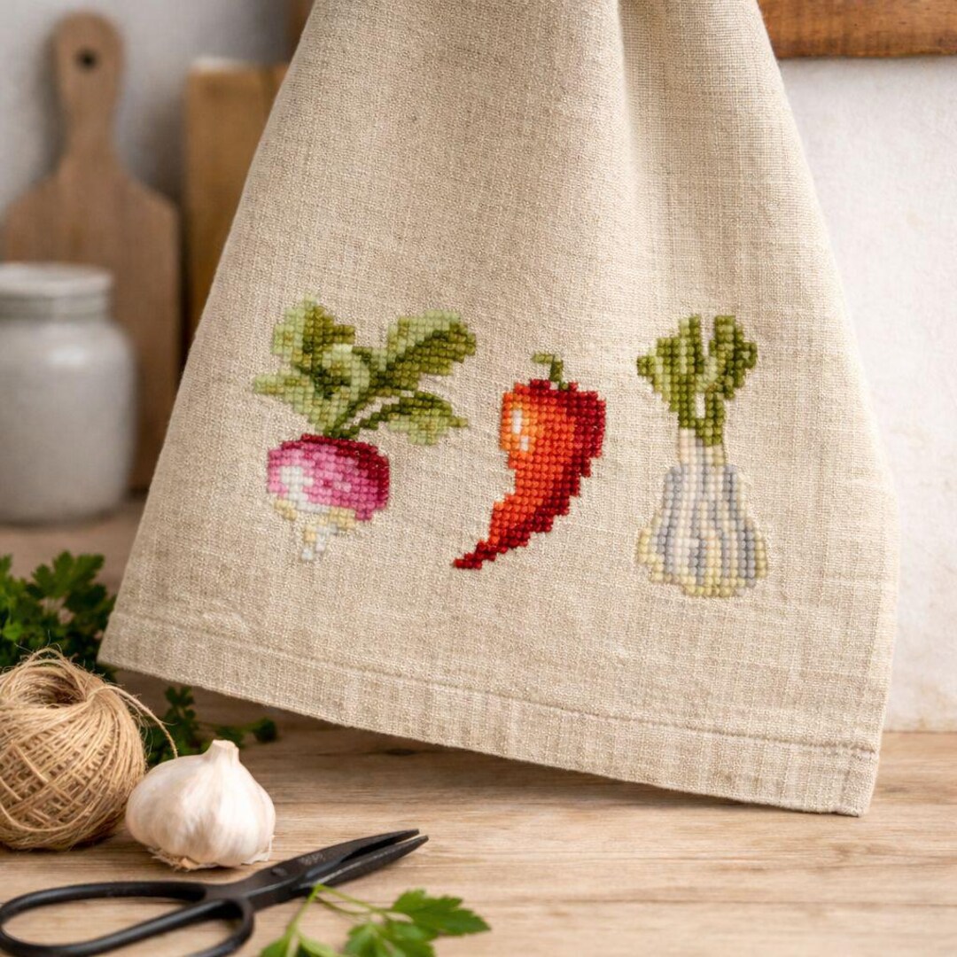 Garlic Embroidery Pattern Vegetable Embroidery Design, Radish Pepper Garlic Embroidery, Kitchen ...