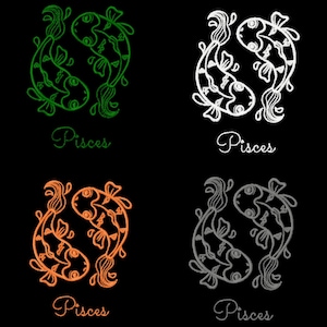 Design Pisces Zodiac - Machine Embroidery Design 3 Sizes, Instant Download, Machine Embroidery File, Zodiac Embroidery, Pisces Zodiac Design