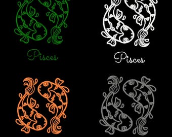 Design Pisces Zodiac - Machine Embroidery Design 3 Sizes, Instant Download, Machine Embroidery File, Zodiac Embroidery, Pisces Zodiac Design