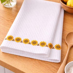 Motivo per ricamo a punto croce con girasole, 246 mm, bordo per asciugamano da cucina in stile rustico, motivo per runner da tavola estivo, motivo con bordo floreale