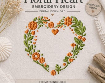Floral Heart Machine Embroidery Design, Valentine's Day DIY (Instant Download)
