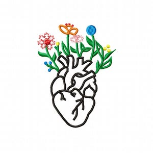 Heart with Flowers Machine Embroidery Design 3 sizes, Instant Download, Valentines Day Machine Embroidery Files, Heart for Valentines Design