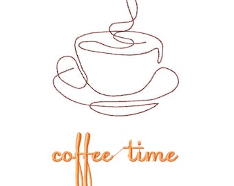 Coofee Zeit Stickerei, Kaffee-Liebhaber-Stickerei, Küche Maschinenstickerei, 3 Größen, Maschinenstickerei, Instant Download
