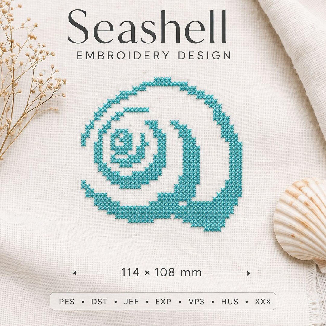 Seashell Machine Embroidery Design, Shell Embroidery Pattern, Coastal ...