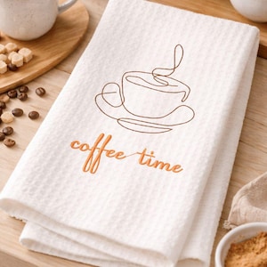Broderidesign med linjekonst av kaffekopp | Minimalistisk cafédekor (digital nedladdning)