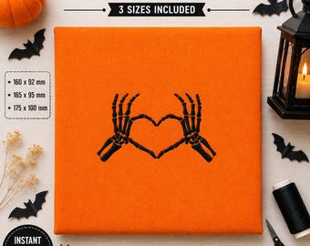 Skeleton Hands Heart Machine Embroidery Design | Halloween Embroidery File | Gothic Love Embroidery | Skull Hands