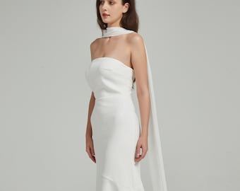 Sciarpa lunga in chiffon da sposa, sciarpa da sposa stretta e minimalista, scialle da sposa trasparente, scialle da sposa leggero, sciarpa da sposa in chiffon morbido