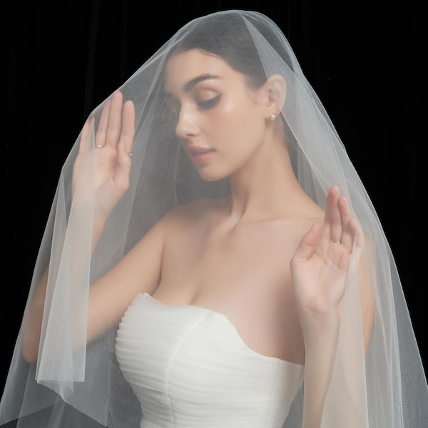 Wedding Veil with Blusher | Blusher Veil | Fingertip Veil | 2 Tier Bridal Veil | Plain Waltz Veil | Cathedral Veil