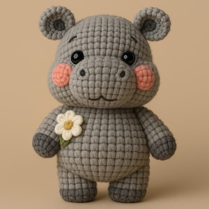 Ippopotamo in piedi Happy the Hippo, schema PDF per amigurumi all'uncinetto, adorabile e grazioso ippopotamo paffuto, progetto super veloce e facile per mercatini o regali.