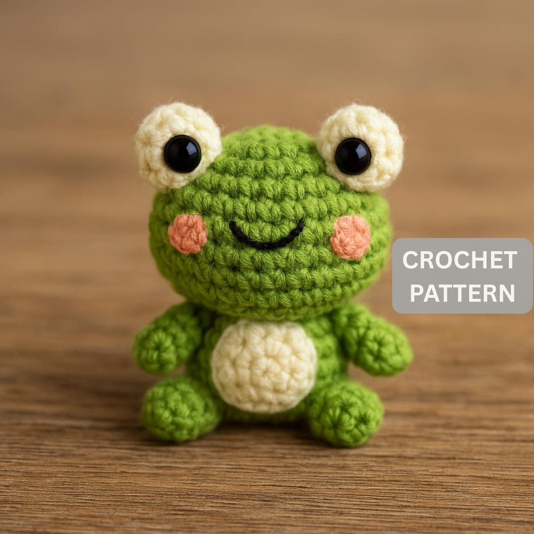 かわいい小さなカエルの編みぐるみ編み図（PDF） • 簡単な縫わない