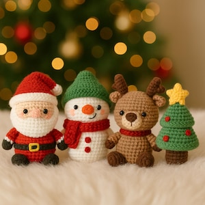 Christmas Amigurumi Crochet Pattern – Buy 1 Get 4 Free – Santa Snowman Reindeer Tree PDF Tutorial – Digital Download, Easy Step by Step