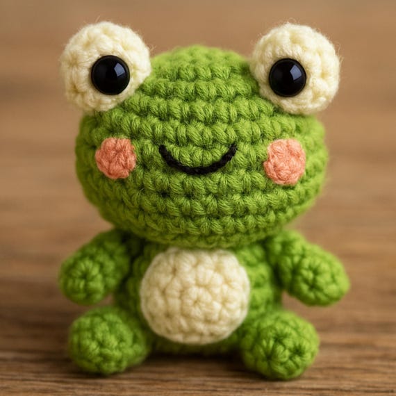 かわいい小さなカエルの編みぐるみ編み図（PDF） • 簡単な縫わない