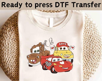 Personajes de Disney Cars DTF, Transferencia DTF de Disney Cars, DTF de McQueen y sus amigos, Camiseta de acuarela de Rayo McQueen, Camiseta de Disney Cars