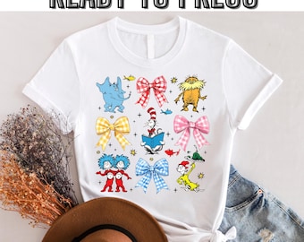 Dr Seuss Bow DTF Transfer, Dr Seuss DTF Transfer, Dr Seuss Coquette DTF Transfer, Ready to Press, Cat in the Hat Bow Dtf, Girl Dr Seuss Dtf