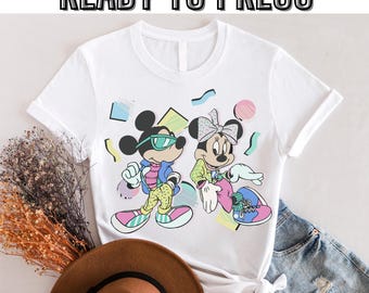 Disney Mickey And Friends Mickey & Minnie 80&#39;s Style Dtf, WDW Magic Kingdom Dtf,Tshirt Birthday Family Gift Tee,Dtf transfer,Ready to press