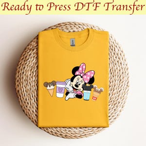女性用コンフォートカラーミニーマウスDTF、ディズニーミニーDTF、ミニーDTF、ガールフレンドへのギフト、ディズニー旅行DTF、すぐにプレス可能