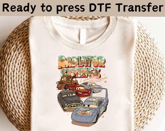 Personajes de Disney Cars DTF, Transferencia DTF de Disney Cars, DTF de McQueen y sus amigos, Camiseta de acuarela de Rayo McQueen, Camiseta de Disney Cars