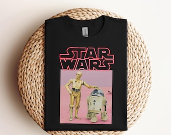 Funny Star Wars Droids R2-D2 C-3PO Pink Neon Title Portrait Dtf, Galaxy's Edge Unisex Dtf Family Birthday Gift Adult Kid Toddler Dtf