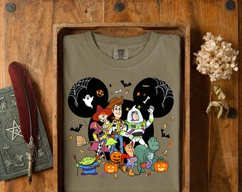 Toy Story Halloween DTF Transfer, Woody Buzz Jessie Rex Alien Costume Pumpkin Design, Cute Spooky Disney Style Heat Press Graphic 2025
