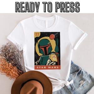 Camiseta gráfica vintage de Boba Fett de Star Wars, 1977, Boba Fett de Star Wars, lista para imprimir, Galaxy's Edge, regalo para fans de Star Wars