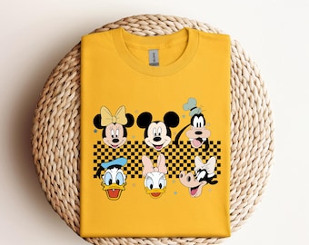 Klaar om te drukken, geruite Mickey and Friends dtf, Mickey dtf, geruite Mickey dtf, geruite Disney familie dtf, retro Disney dtf