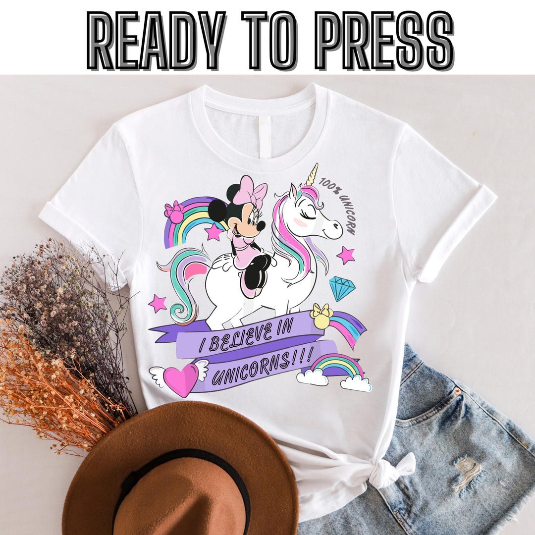 Disney Minnie Mouse Riding Unicorn ,believe in Unicorn Dtf, Disneyland ...