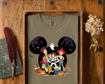 Toy Story Halloween DTF Transfer, Woody Buzz Jessie Rex Alien Costume Pumpkin Design, Cute Spooky Disney Style Heat Press Graphic 2025
