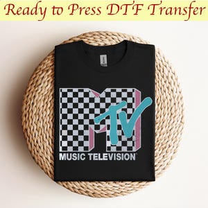 MTV Neon Distressed Checkered Logo Graphic Dtf, Retro 80er 90er Jahre MTV Wash Family Matching Dtf, Vintage MTV Birthday Girl, fertig zum Pressen