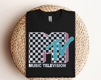 MTV Neon Distressed Checkered Logo Graphic Dtf, Retro 80er 90er Jahre MTV Wash Family Matching Dtf, Vintage MTV Birthday Girl, fertig zum Pressen