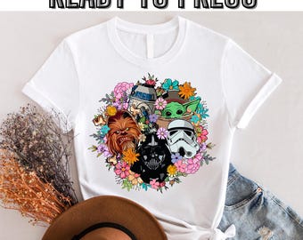 Star Wars Floral DTF Transfers, Disney Heat Transfer, Hot Peel bereit zum Pressen, Unisex Kinder und Erwachsene Disney Transfers, niedliche Frühlingsdesigns