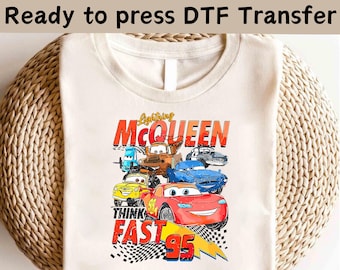 Personajes de Disney Cars DTF, Transferencia DTF de Disney Cars, DTF de McQueen y sus amigos, Camiseta de acuarela de Rayo McQueen, Camiseta de Disney Cars