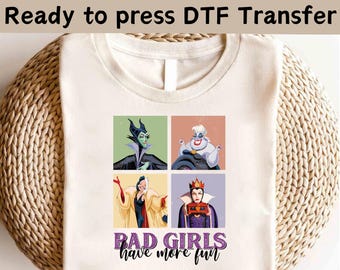 Złoczyńcy Disneya Złe dziewczyny Złe chłopaki Panel retro Dtf, Maleficent, Cruella, Ursula, Zła królowa, Hades, Disneyland Family Matching Dtf