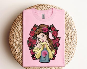 Disney La Bella y la Bestia Belle Roses Graphic Dtf, Princesa Bella Dtf, Disneyland Family Vacation Dtf, Regalos de cumpleaños a juego de Disney