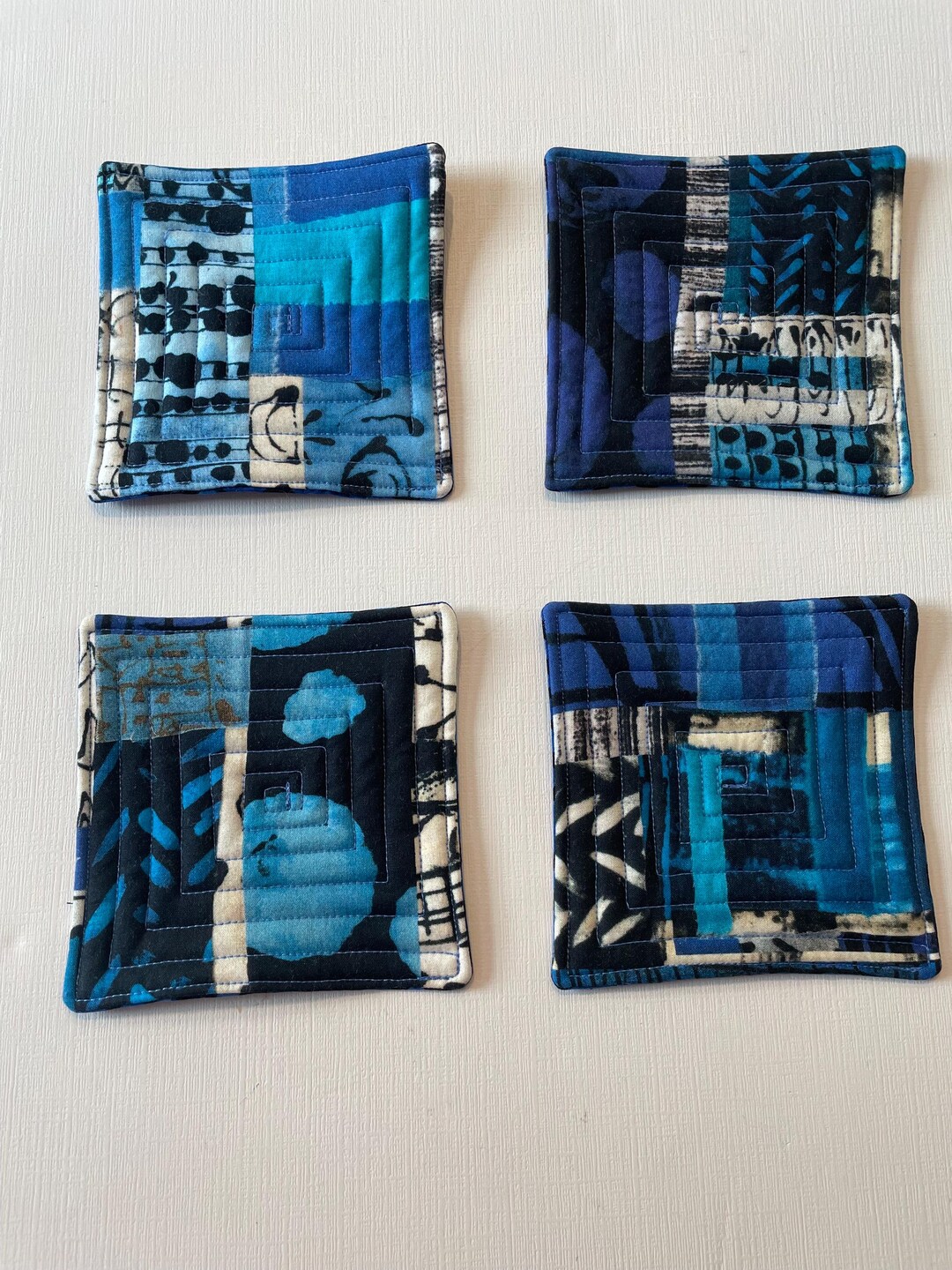 Handmade Quilted Coasters Modern Blue | Reversible Coasters - Etsy