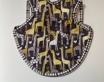 Handmade modern baby/toddler bib / baby bib / bapron / tie bib / giraffe bib / reversible terry bib / 6-18 months