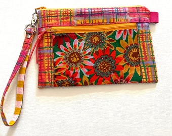Zipper pouch with two pockets and detachable wrist strap | small purse | double zipper bag | fabric bag| wallet | bags | handmade gifts