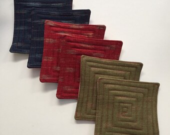 Designer quilted reversible coaster set of 6 Japanese fabric