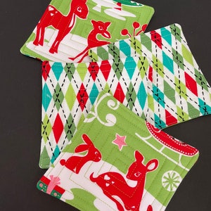 Holiday handmade quilted coaster set | retro holiday fabric